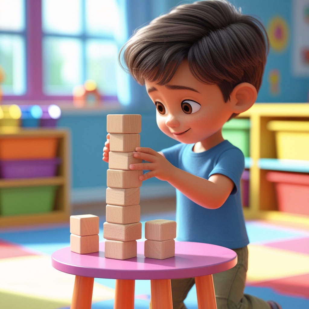 phoenix 10 a 3d pixarstyle child practicing stacking wooden bl 1