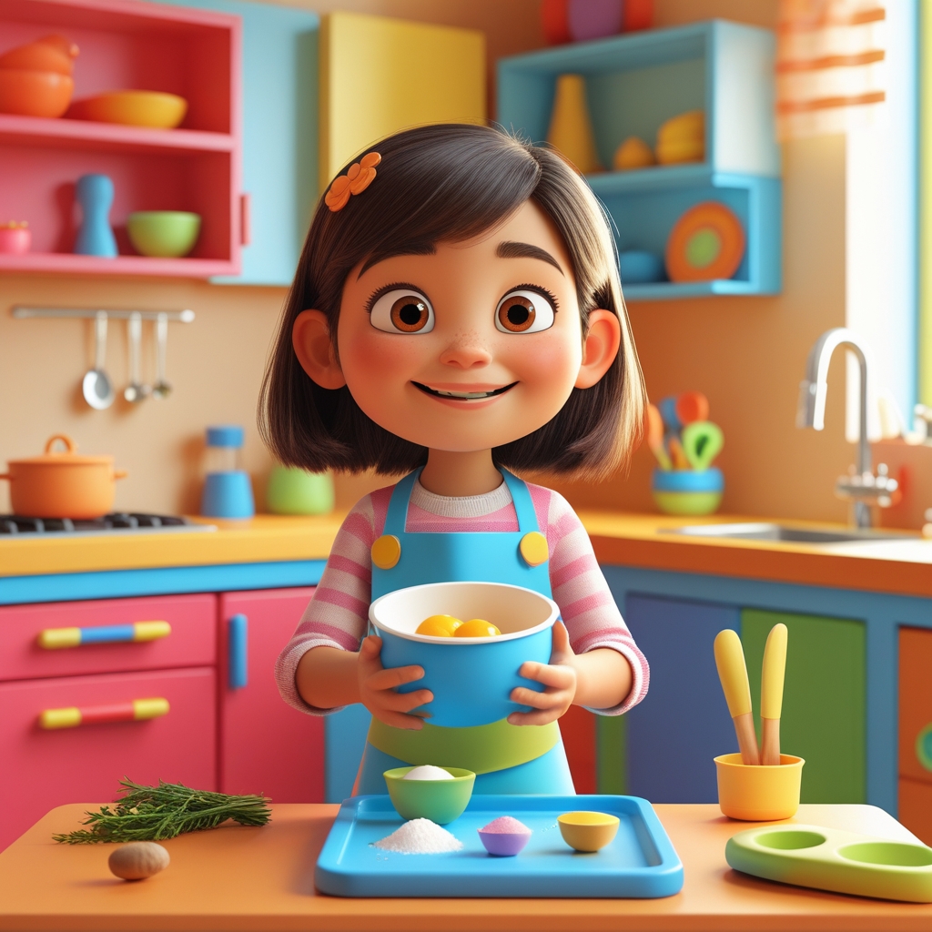 phoenix 10 a bright 3d pixarstyle kids cooking scene inside a 1